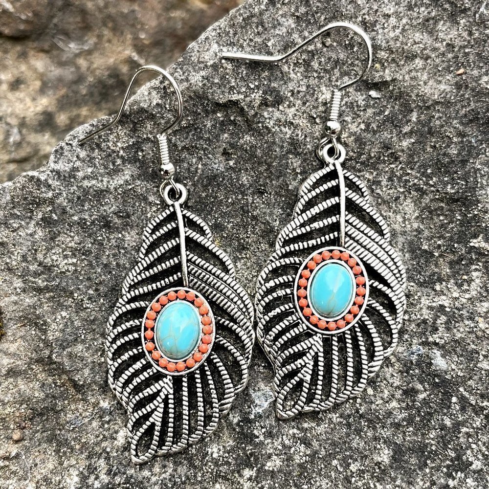 Leaf Drop Earrings Set of Three | Boho Silver Mix - Picture 4 of 7